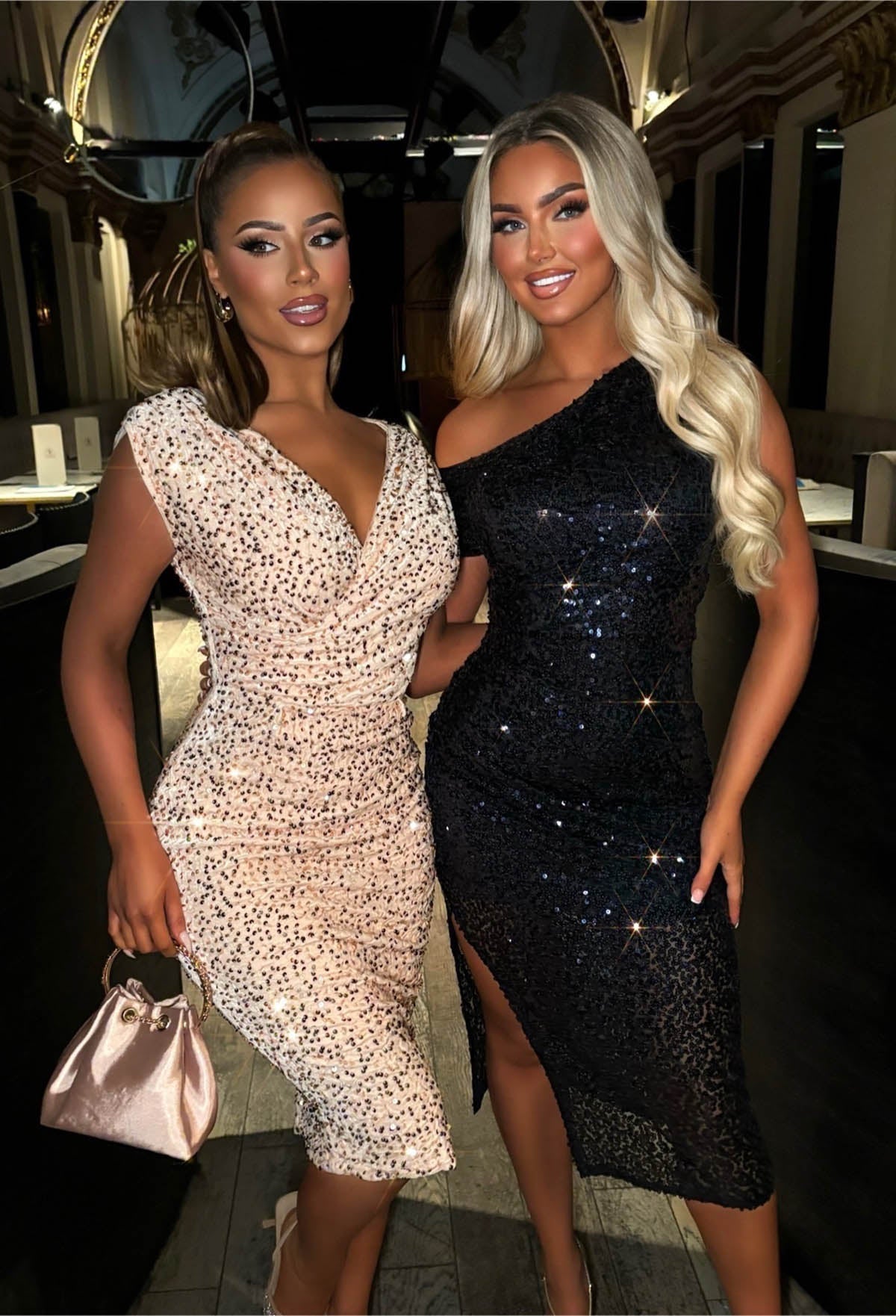 Dixie Sparkle Navy Off Shoulder Sequin Midi Dress