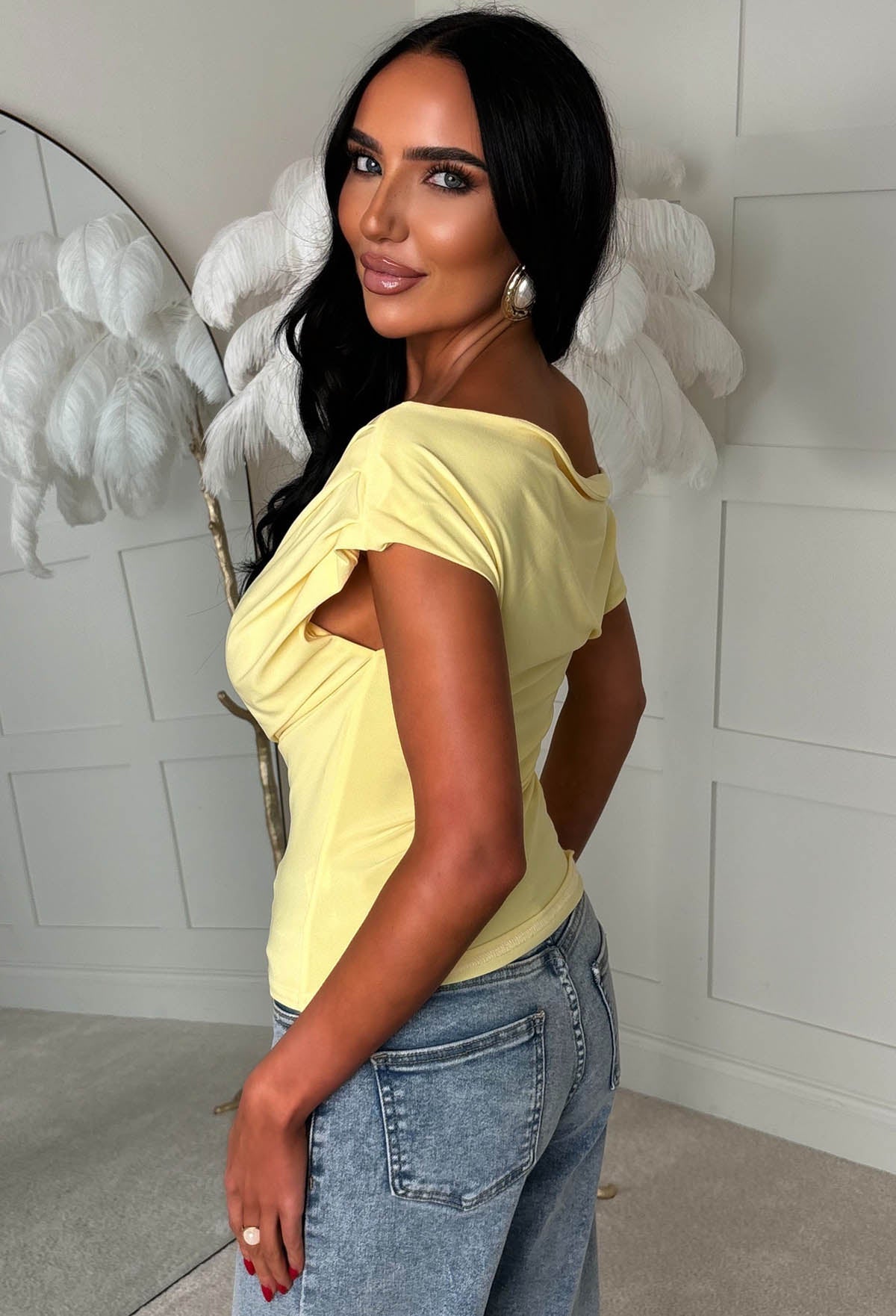 Dixie Yellow Ruched Shoulder Top