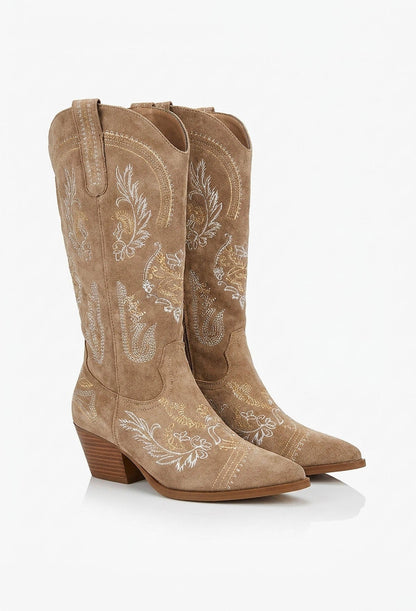Dorothy Taupe Embroidered Cowboy Boots