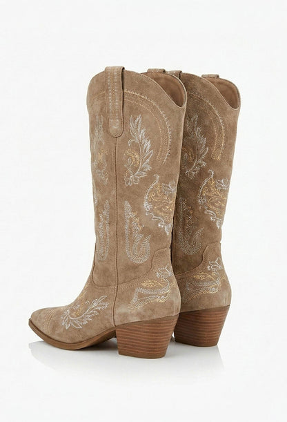 Dorothy Taupe Embroidered Cowboy Boots
