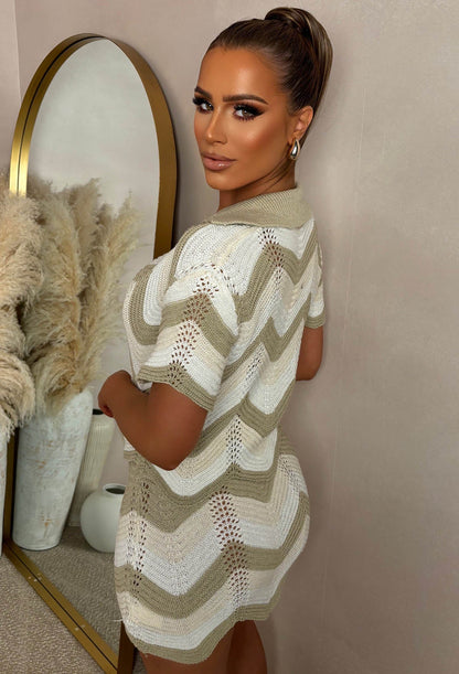 Dreams And Delight Cream Zig Zag Knitted Mini Skirt Co-Ord