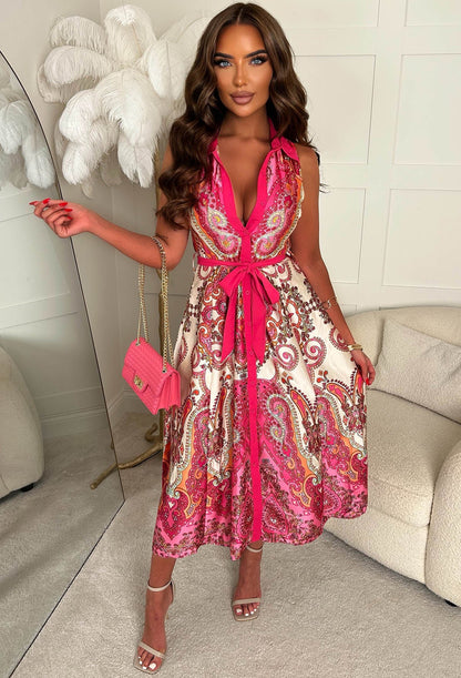 Dubai Dreams Multi Luxury Satin Print Maxi Dress