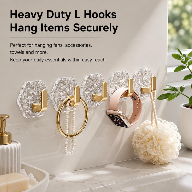 Heavy-Duty Plastic Self-Adhesive Hexagonal Ripple Hooks, Waterproof Rustproof Sticky Hooks for Bathroom, Kitchen, Easy-Install Home Organizer for Keys, Towels, Coats