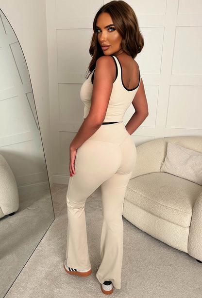 Effortless Cool Beige Contrast Edge Activewear Set