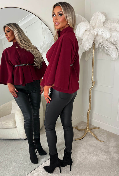 Elegant Escape Burgundy Belted Cape