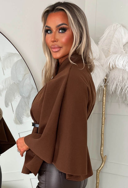 Elegant Escape Chocolate Brown Belted Cape