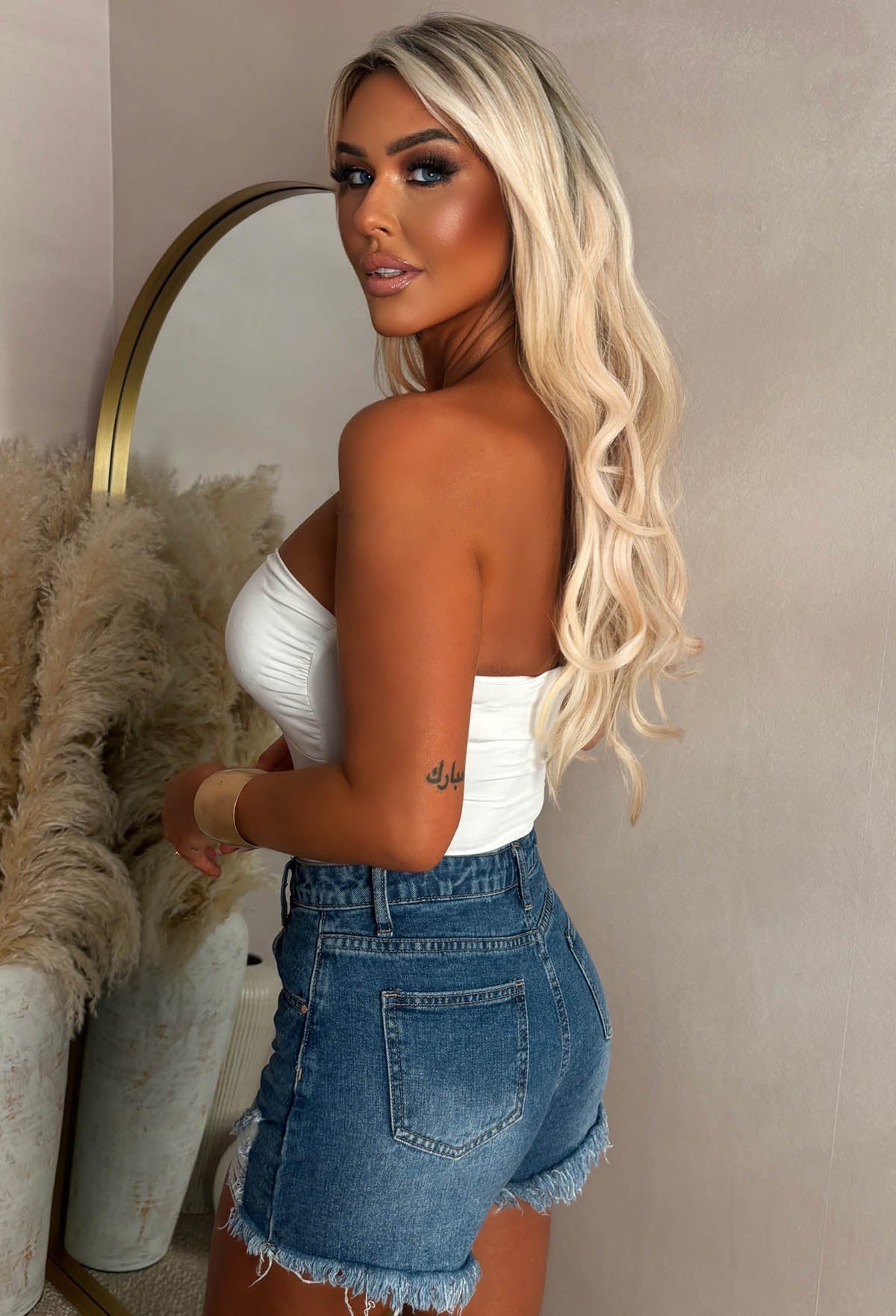 Enchant Me White Gold Detail Bandeau Stretch Bodysuit
