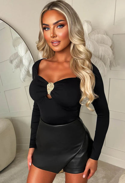 Enchant You Black Long Sleeve Bodysuit