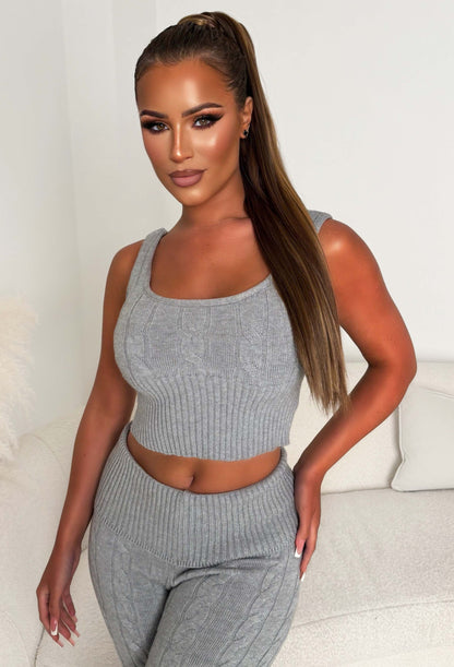Enchanting Elegance Grey Marl Cable Knitted Lounge Top