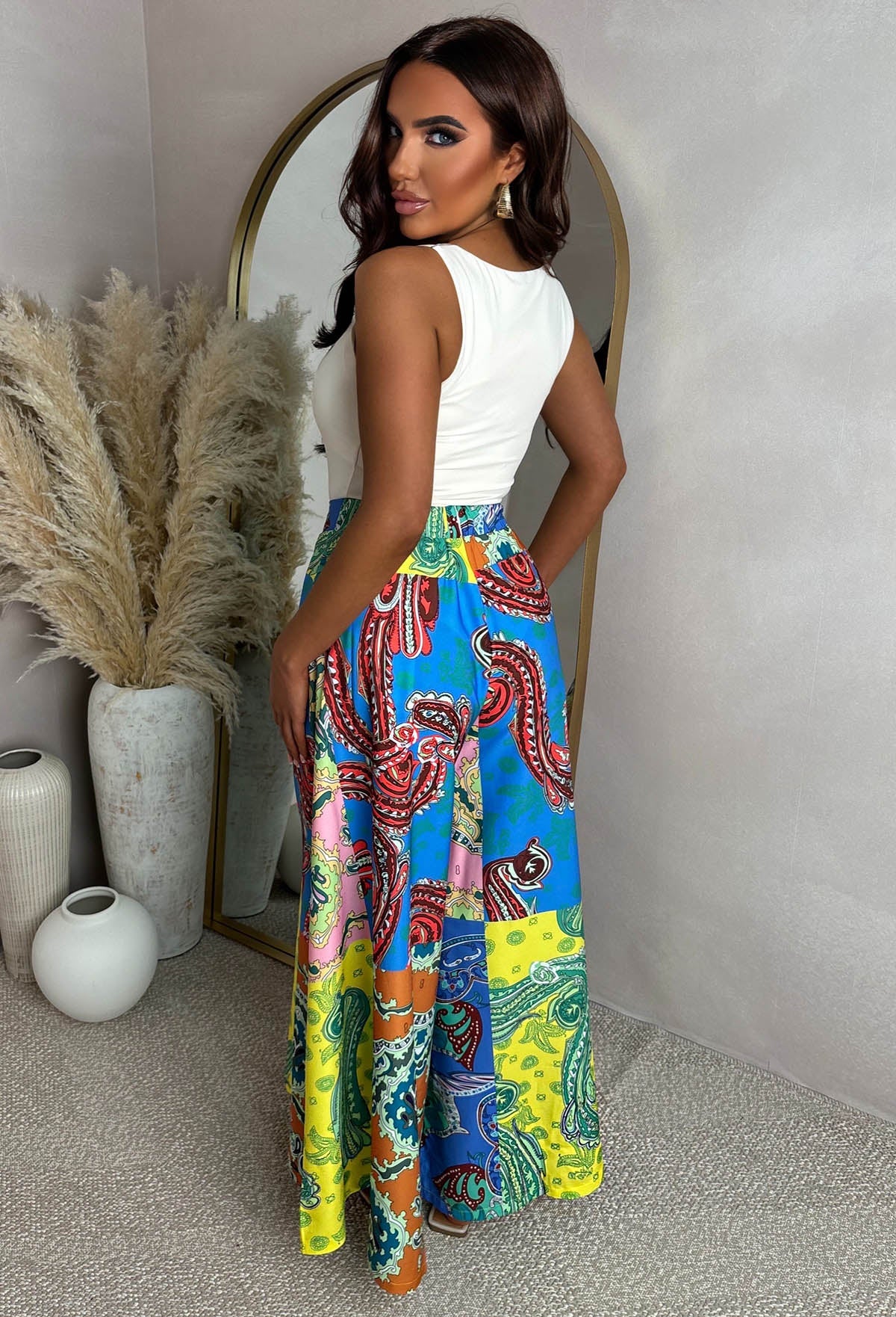 Eternal Escape Blue Printed Wide Leg Elasticated Trousers