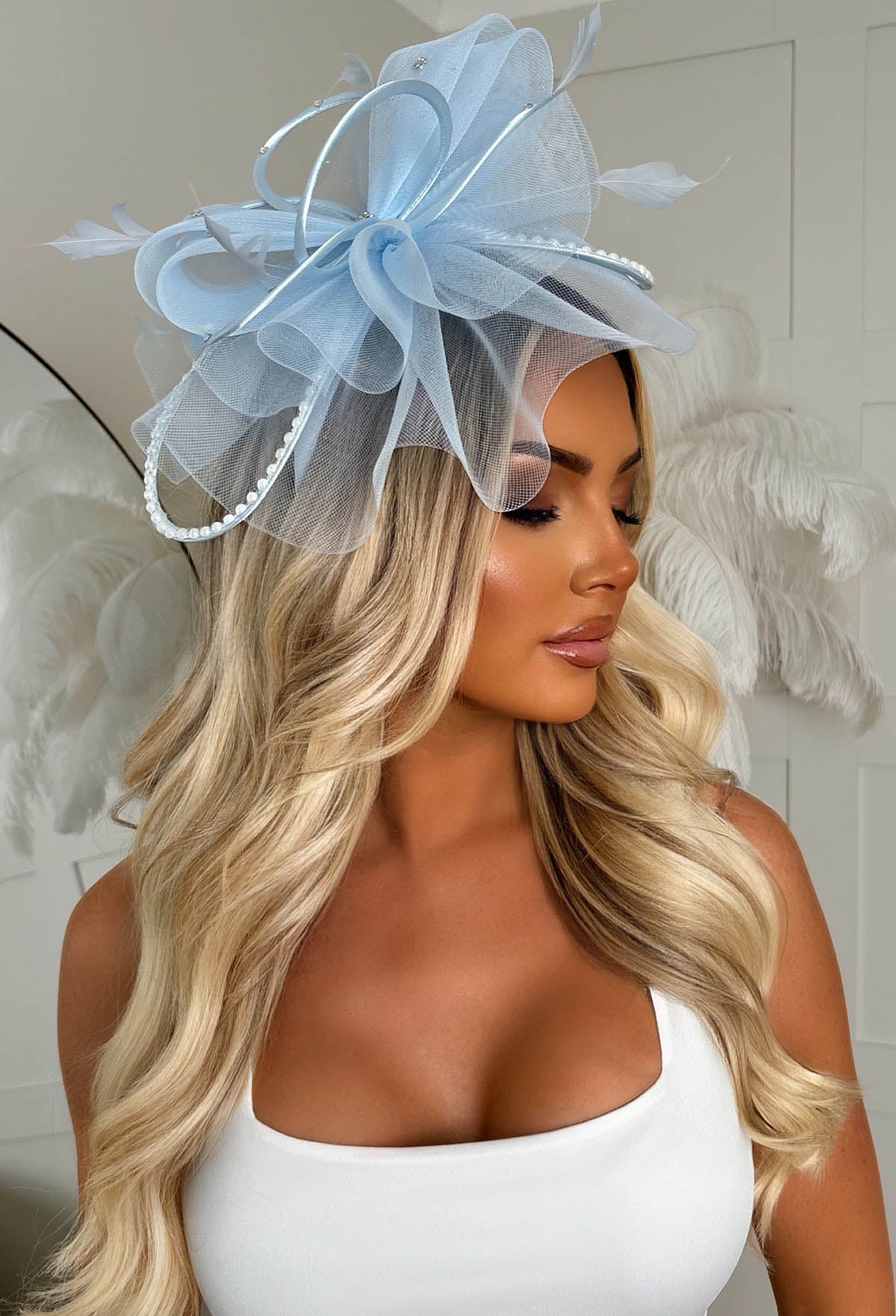 Eternity Baby Blue Diamante Veil Fascinator
