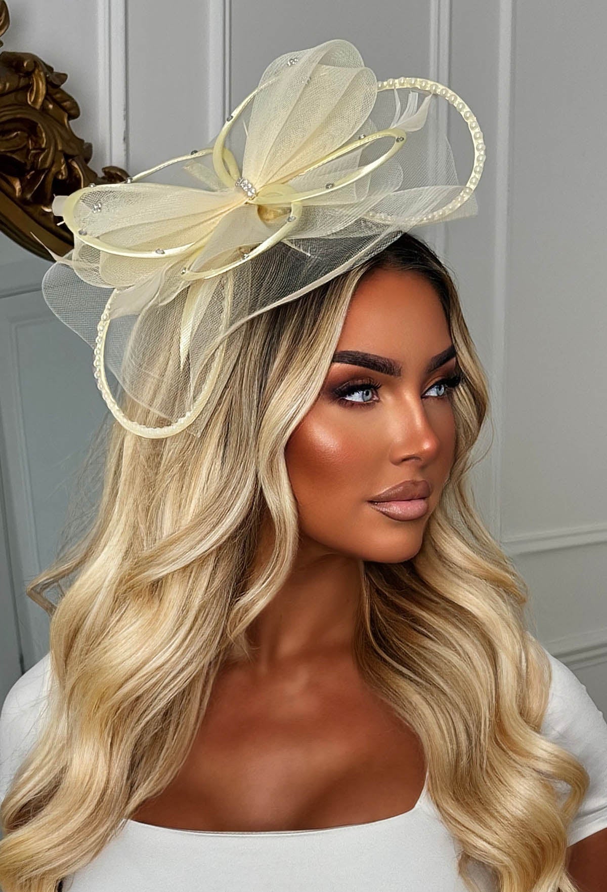 Eternity Butter Yellow Diamante Veil Fascinator