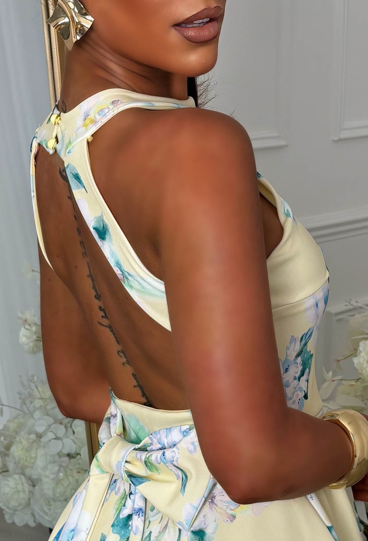 Fancy & Fun Yellow Bow Back Halter Dress