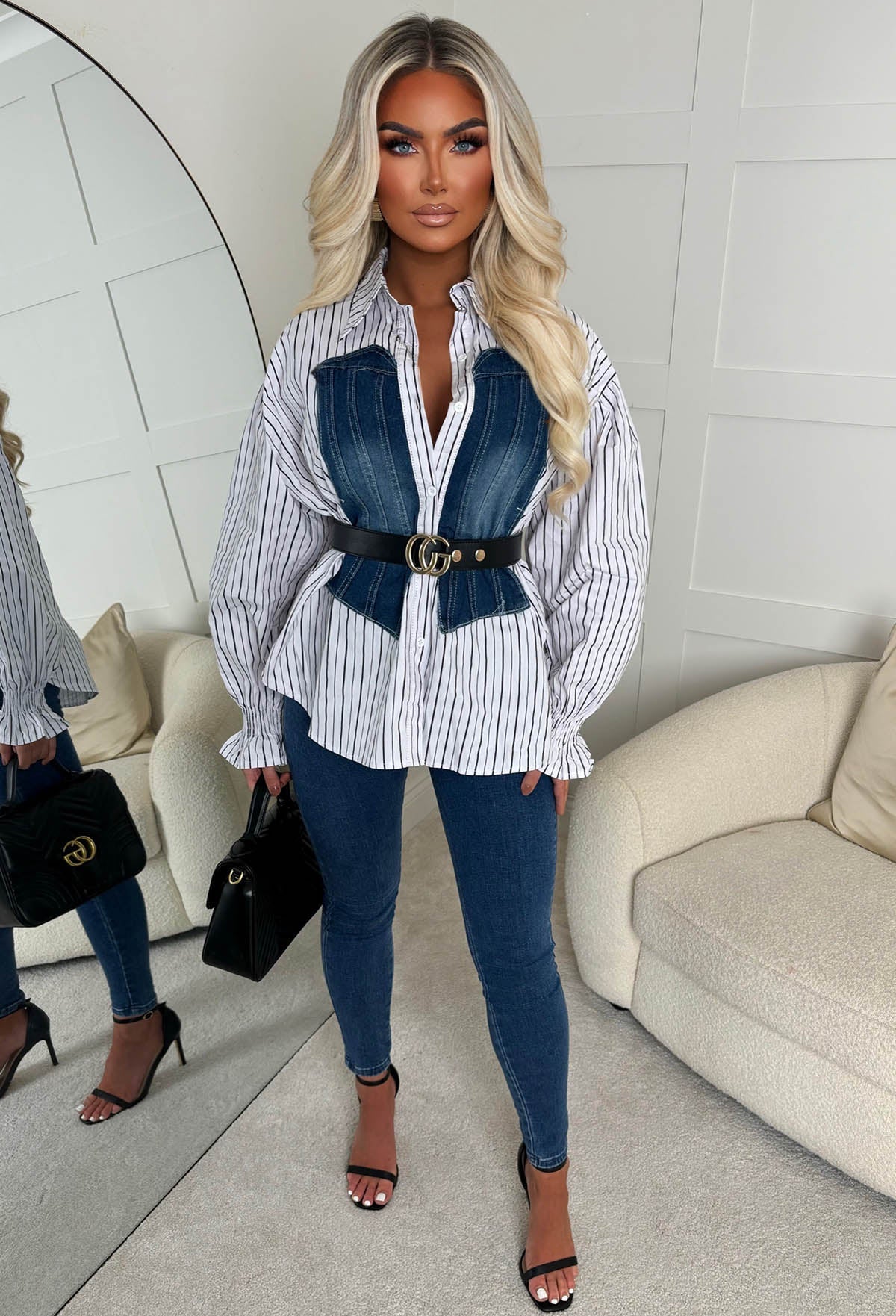 Feel My Love Blue Denim Bodice Striped Shirt