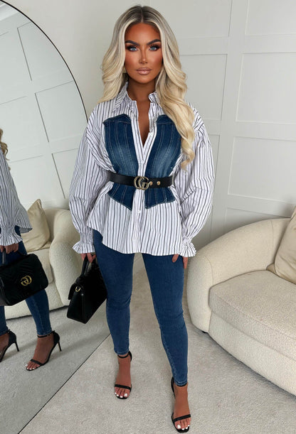 Feel My Love Blue Denim Bodice Striped Shirt