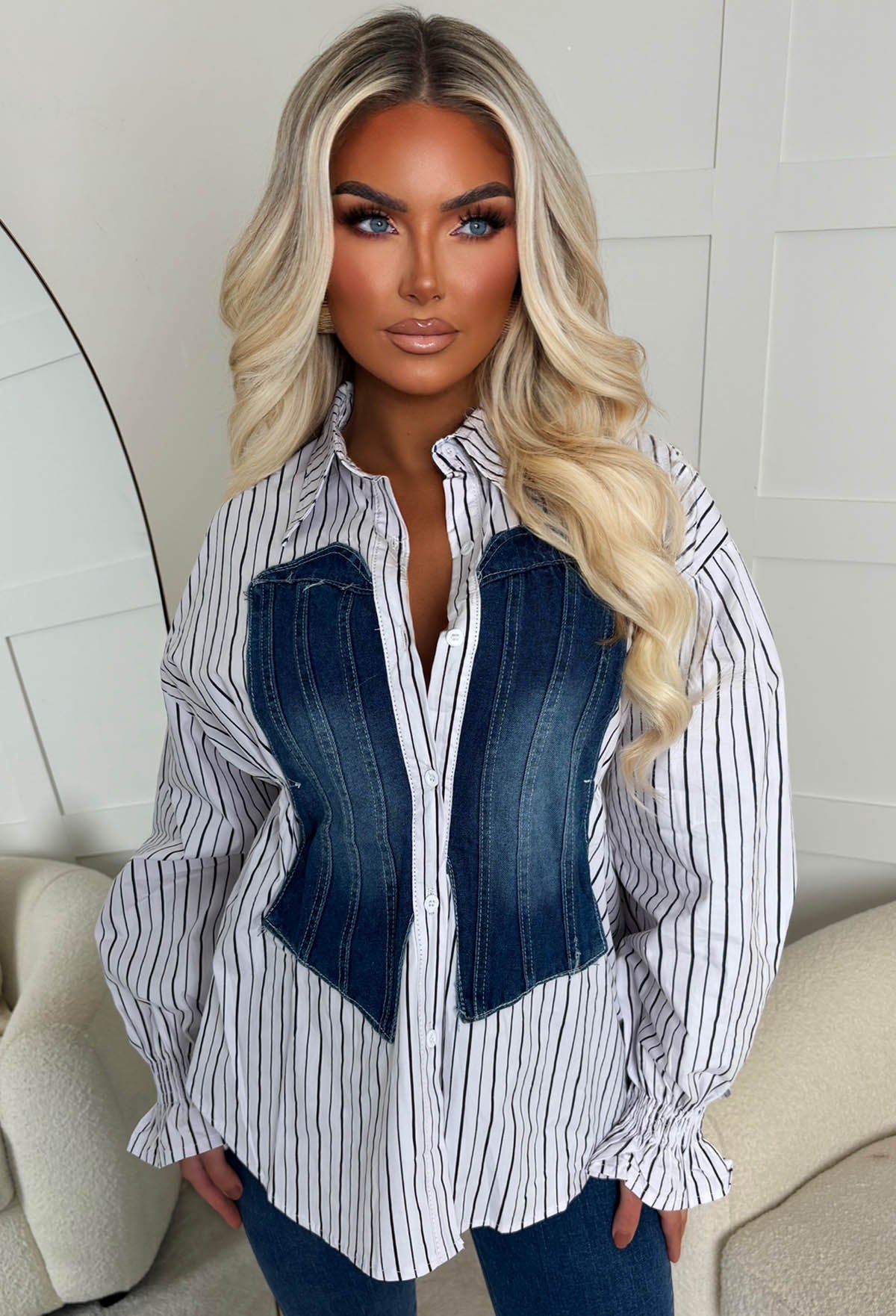 Feel My Love Blue Denim Bodice Striped Shirt