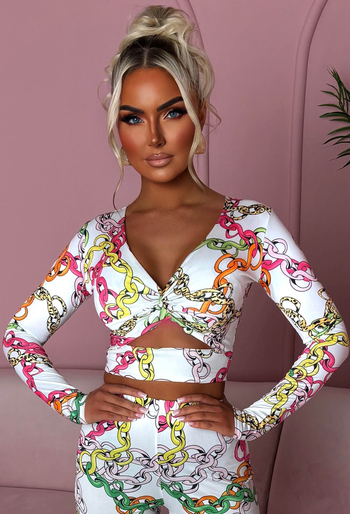 Feeling That White Chain Printed Cut Out Top Co-Ord