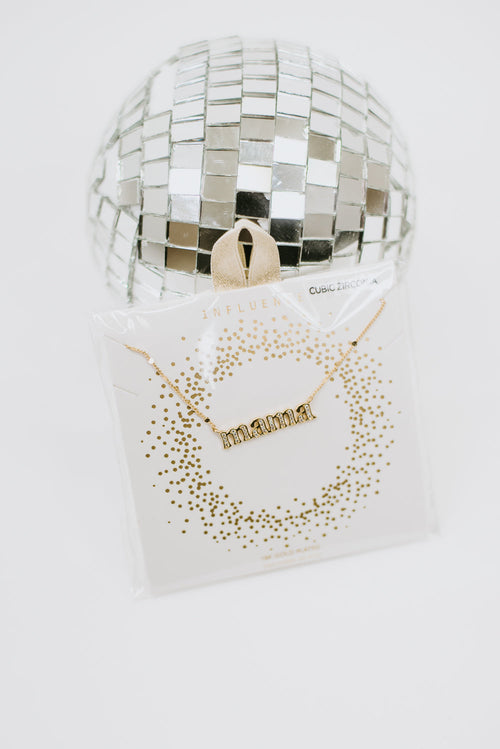 Carded Mama Script Necklace, Gold