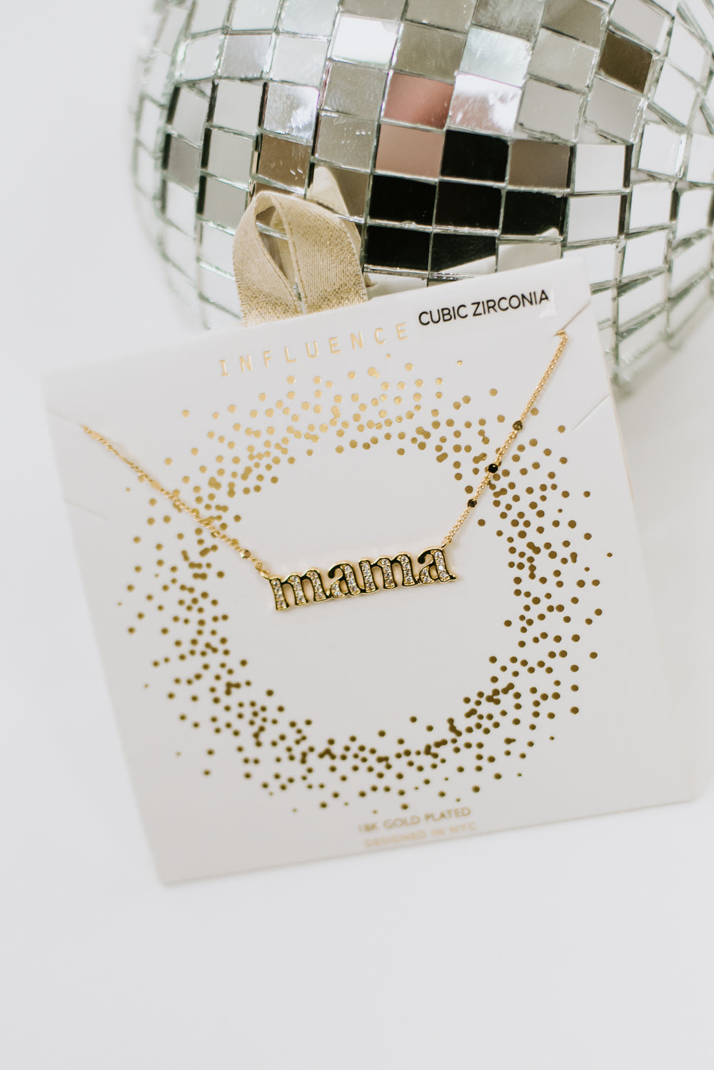 Carded Mama Script Necklace, Gold