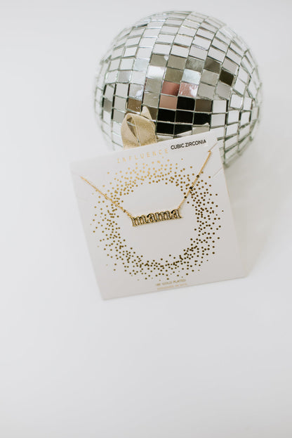 Carded Mama Script Necklace, Gold
