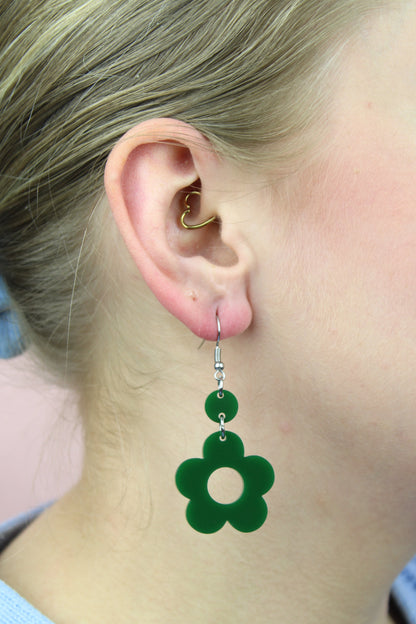 Dark Green Flower Power Earrings