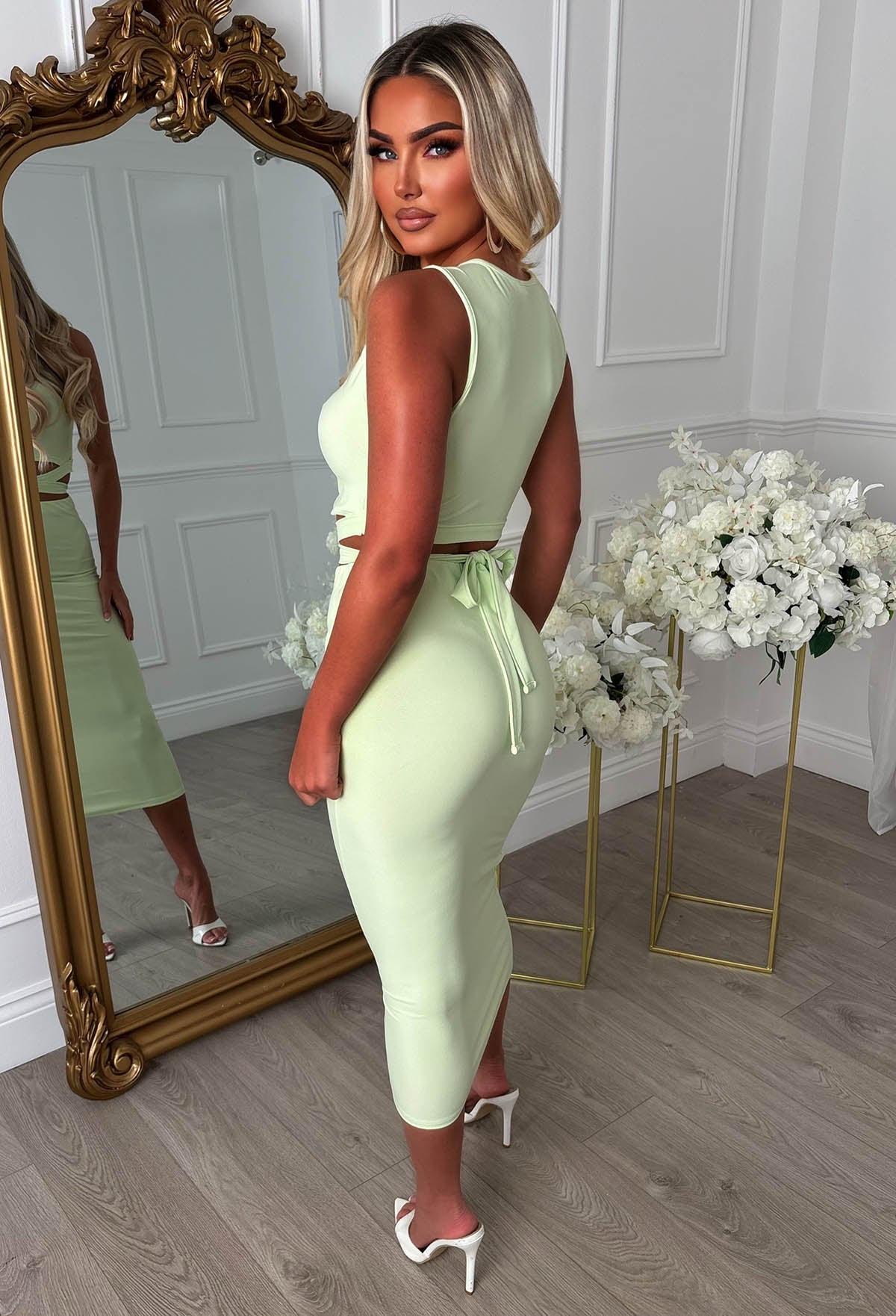 A Match Up Lime Midi Wrap Around Co-Ord Set
