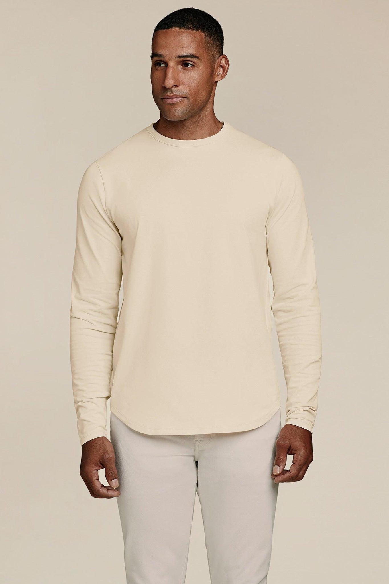 Long Sleeve Curved Hem T-Shirt | Bone