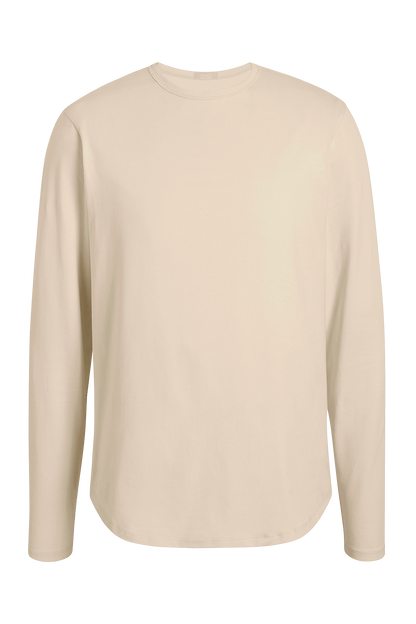 Long Sleeve Curved Hem T-Shirt | Bone