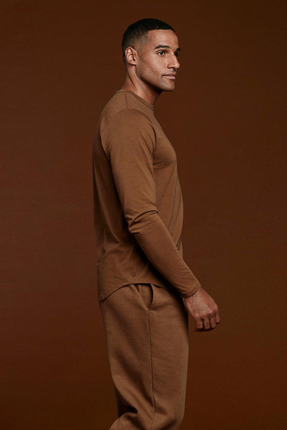Long Sleeve Curved Hem T-Shirt | Chocolate