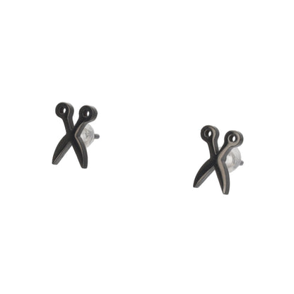 Cut It Out Scissor Stud Earrings - Black