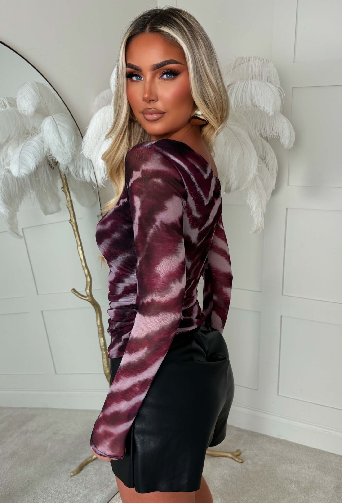 Delicate Instinct Purple Ruched Side Off Shoulder Top